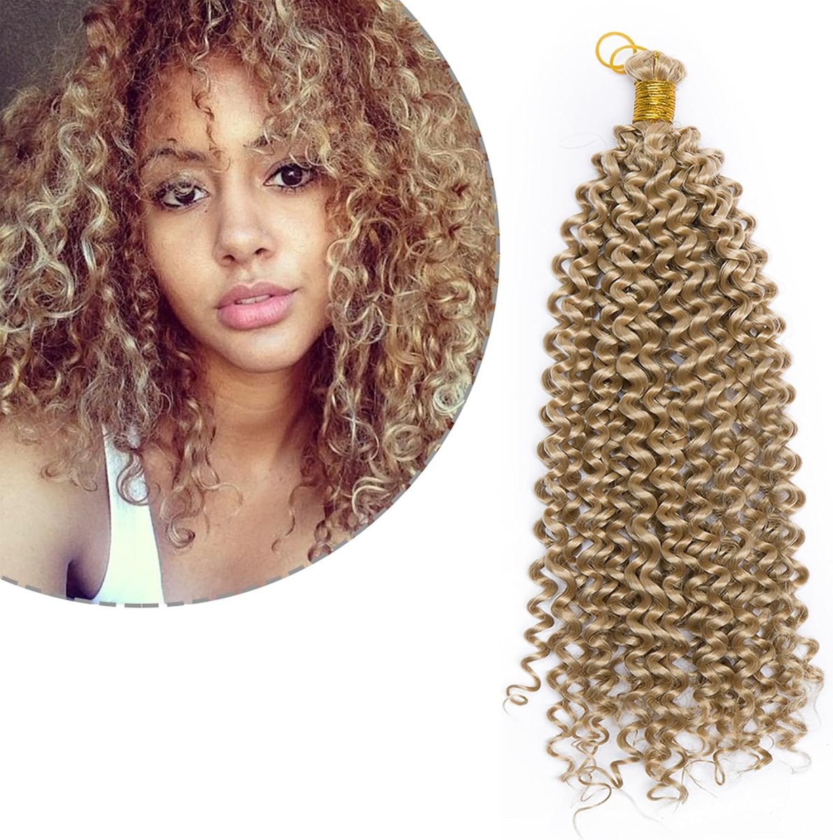 Haarextensies, afro gevlochten haar, haarstukje, net echt haar, watergolf, gehaakt geweven, vlechten, voordelige haarverlenging, 35 cm, 100 gram # asblond