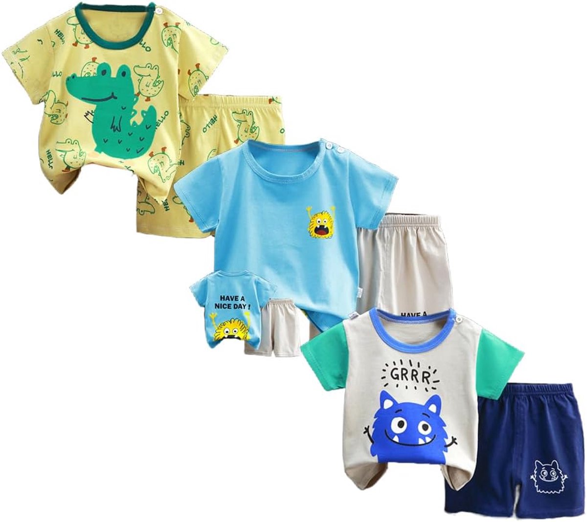 Meisjes set van 3 korte mouwen shorts T-shirts halve mouwen, verpakking van 6 (met/zonder schoudergesp)
