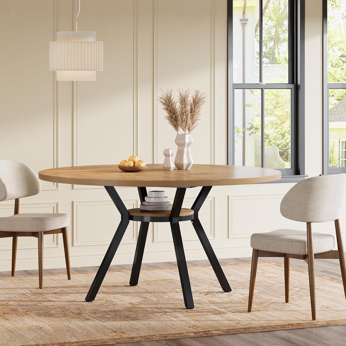 Ronde eettafel 120 cm voor 4 personen met stabiele metalen voet