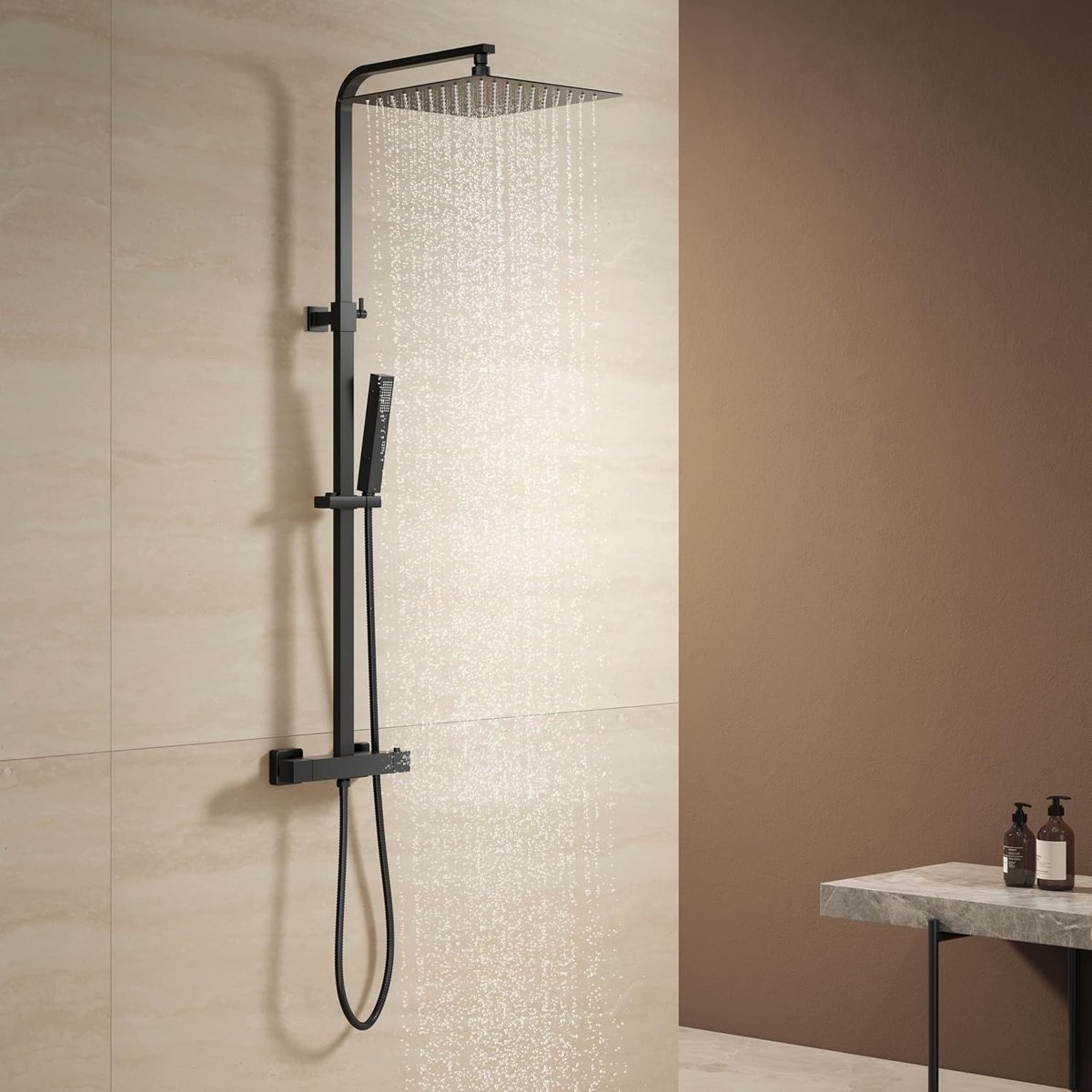 Douchesysteem met thermostaat - regendouche zwart - luxe uitstraling - geniet van een ontspannende douche - ShopVlot