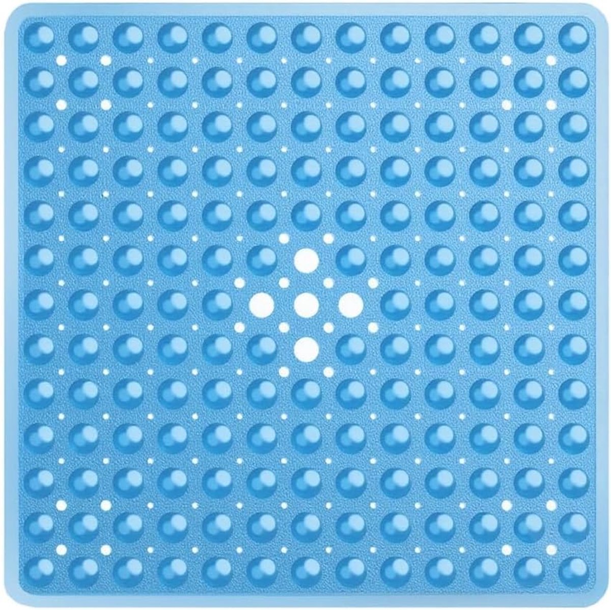 53 x 53 cm vierkante douchemat, antislip, schimmelwerend, PVC badmat met sterke zuignappen, grip en afvoergaten, machinewasbaar, transparant blauw