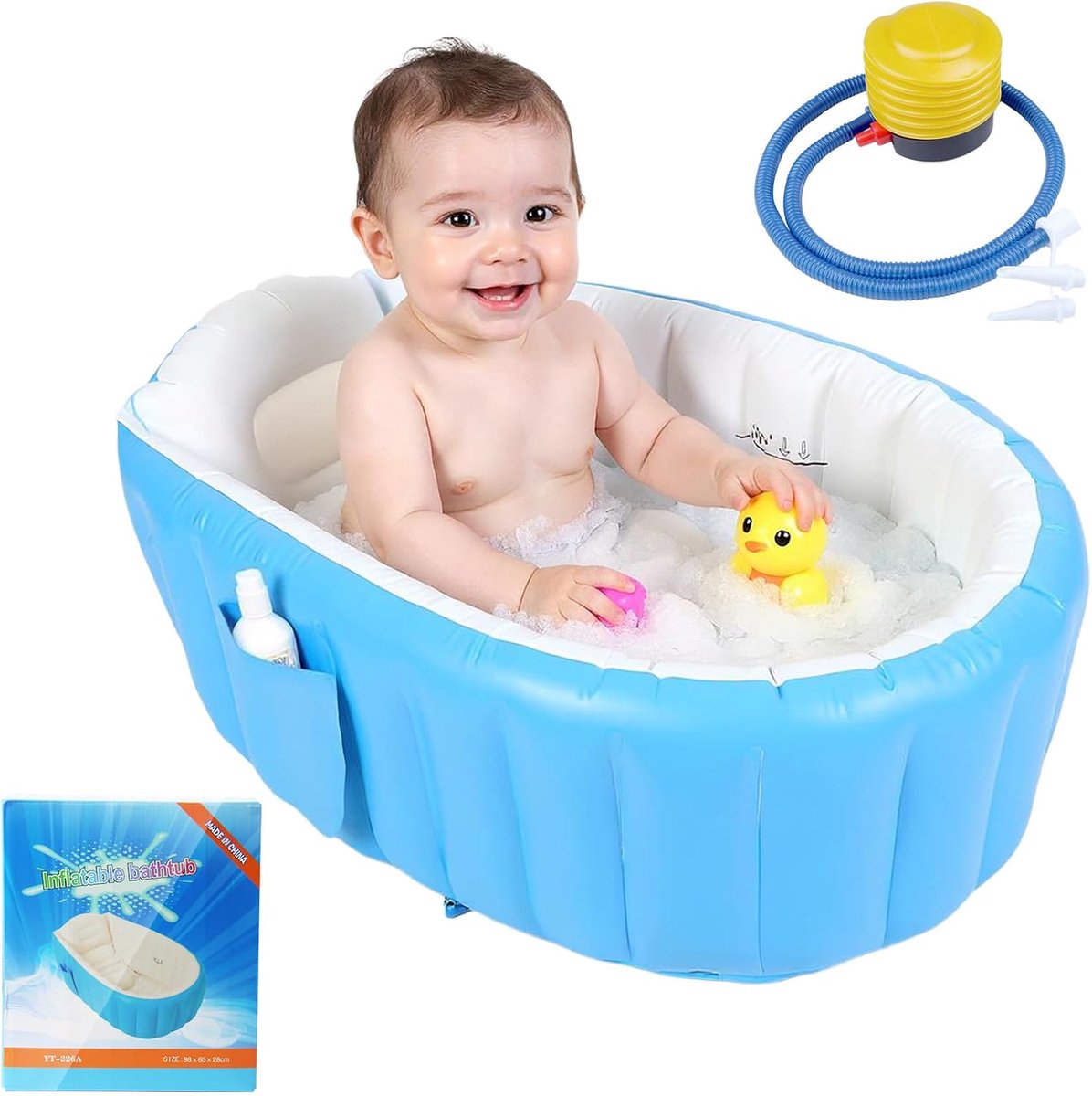 Babybad, babyzwembad met luchtpomp, draagbare badkuip voor douche, kinderen, zomerzwembad voor baby's, pasgeborenen, kinderen