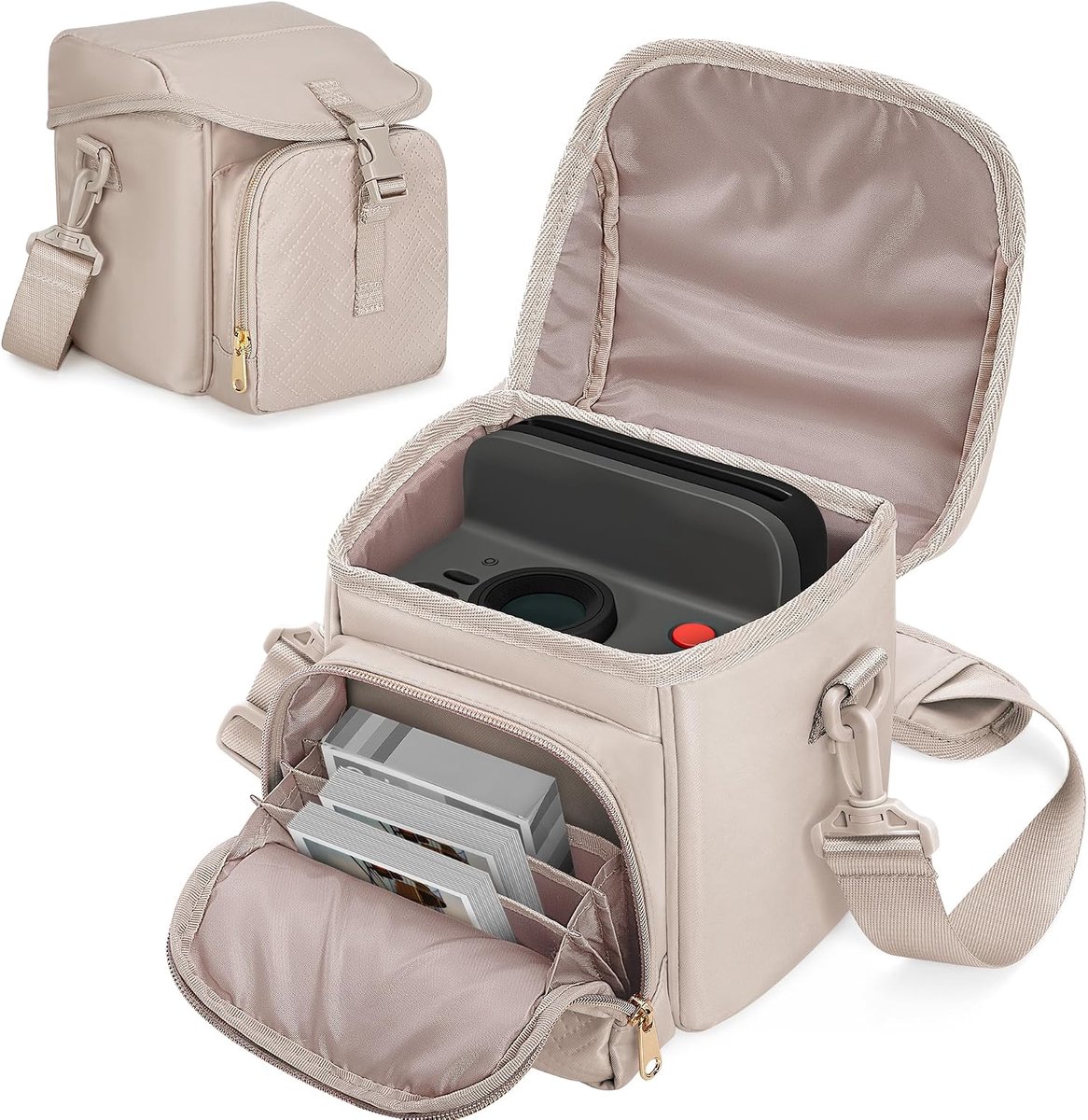Schoudertas voor Polaroidcamera's, Tas met Filmvak, Camel