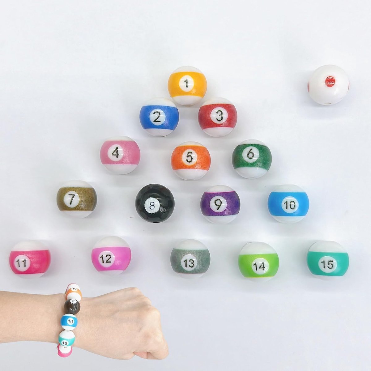 Mini-biljartballen, kleurrijk, biljartsleutelhangers, set, biljartkettingen, accessoires, onderdelen kan worden gebruikt voor het knutselen van eigen armbanden en telefoonkettingen