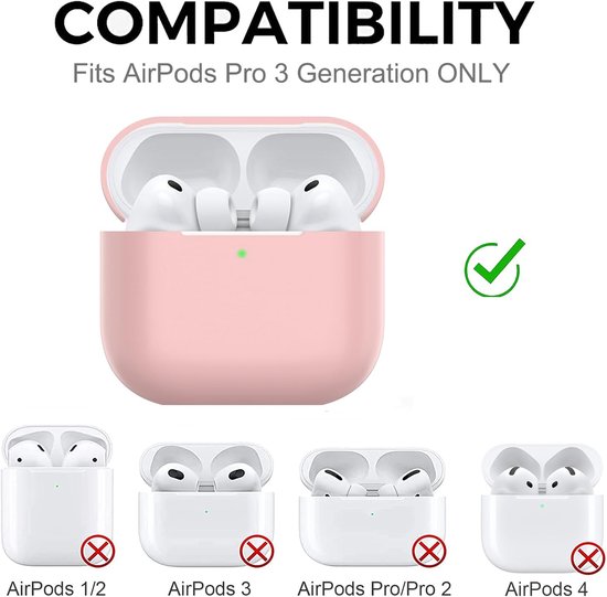 Hoes voor Airpods Pro 3, dun beschermend Silicone Case voor Air Pods Pro 3 2025 (USB-C) Skin Front LED zichtbaar siliconen hoesje, Roze — afbeelding 2