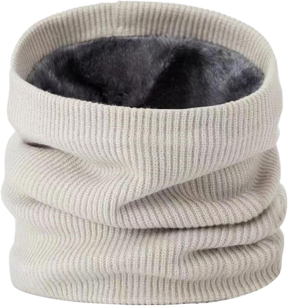 Winterhalsdoek, nekwarmer voor heren, gebreide sjaal, gebreid gezicht en pluche voering met verdikte en elastische nekwarmer, voor koud fietsen, Beige, 23 x 20 cm
