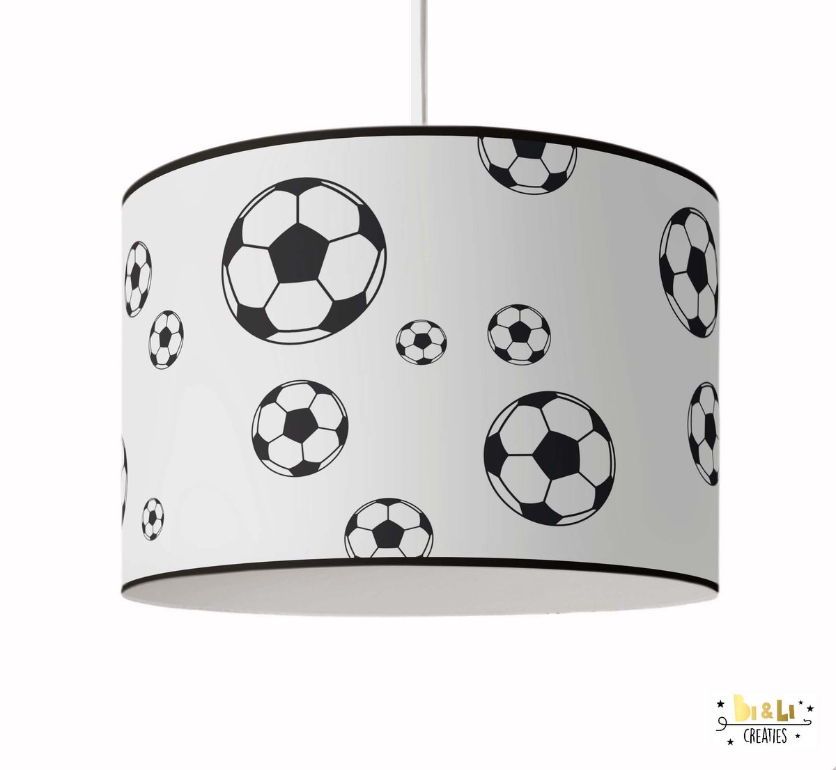 Hanglamp voetbal - kinder & babykamer - lampen - wit - zwart - kunststof - 30x25cm - excl. lichtbron