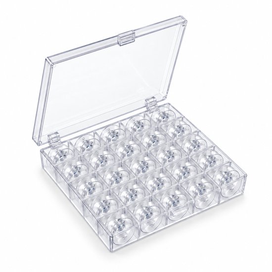 Set van 25 professionele naaimachine spoelen – 2 bij 1 cm – Spoelendoos