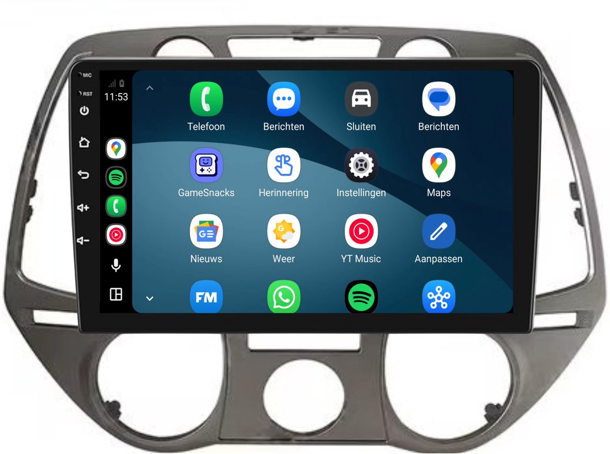 CarPlay autoradio geschikt voor Hyundai i20 | 2008 t/m 2014 | Cartronix CTX-7083 | 2008 2009 2010 2011 2012 2013 2014 | 9 inch | Android 15 | Draadloos Apple CarPlay & Android Auto | 2GB + 32GB | Bluetooth & Wifi