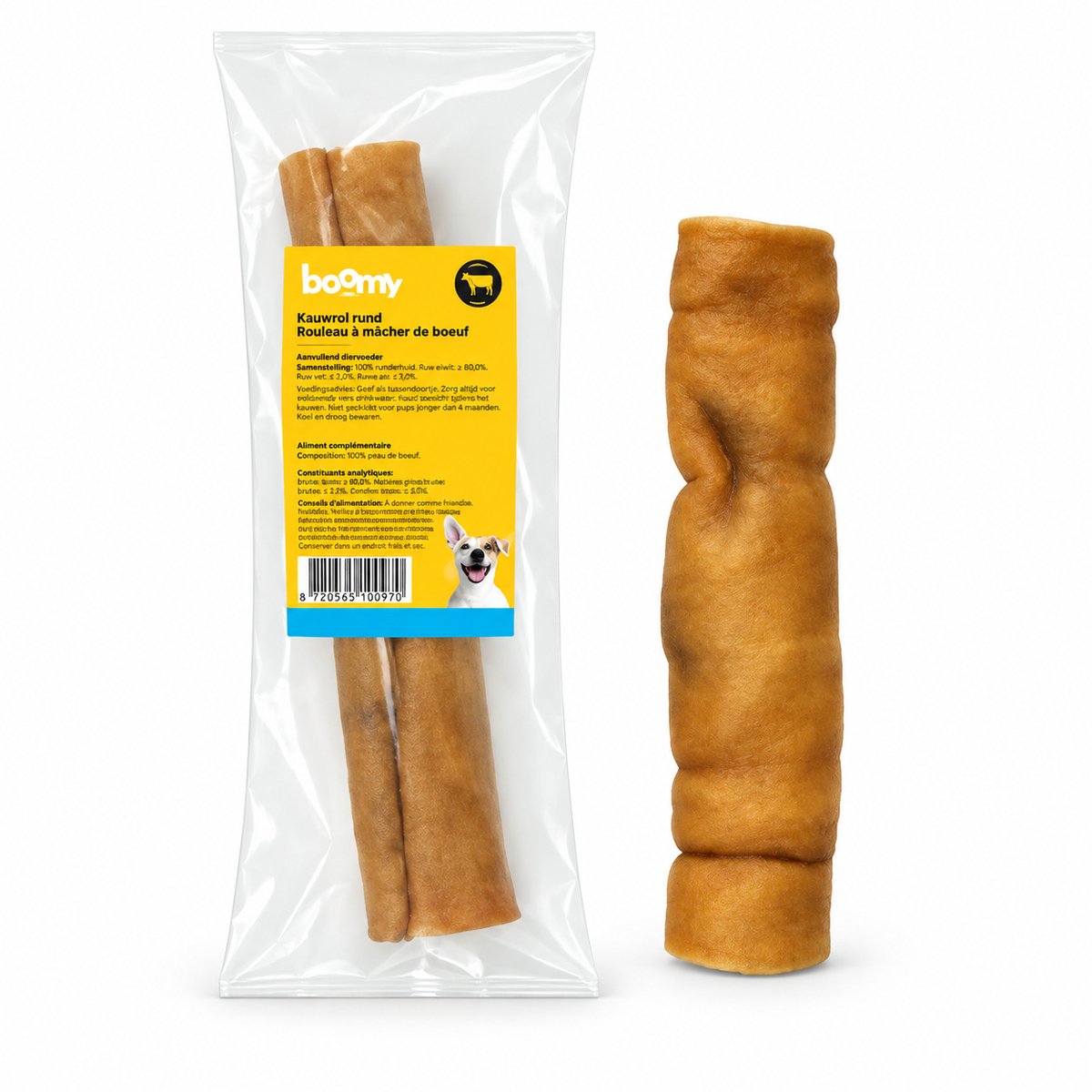 Boomy - Kauwrol van runderhuid – 25 cm – 100% Rund - Natuurlijke hondensnacks - Extra Harde kauwsnack hond - Hondensnoepjes