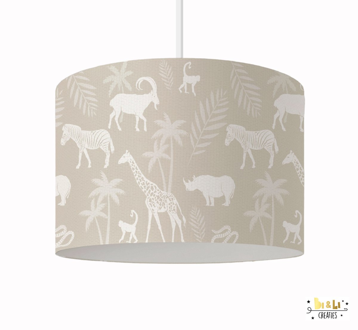 Hanglamp beige jungle dieren - lampen - 30x30x24 cm - kinder & babykamer - kunststof - wit - excl. lichtbron
