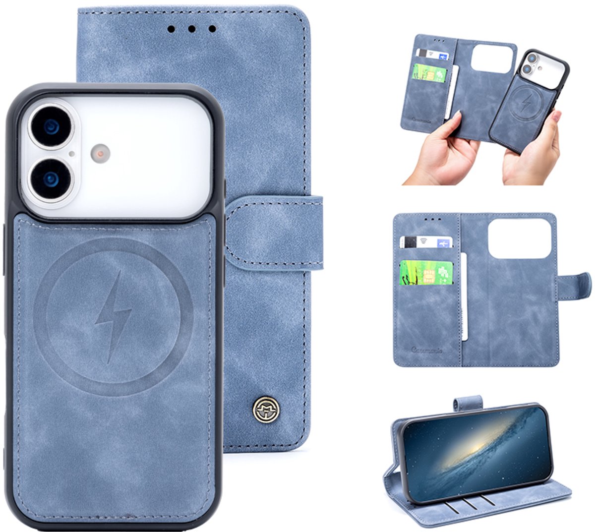 Casemania Hoesje Geschikt voor Apple iPhone 18 Pro Max - Shadow Gray - Kunstleer 2 in 1 Afneembare Bookcase - Geschikt voor MagSafe - Magnetische Telefoonhoesje met Pasjeshouder en Standaardfunctie
