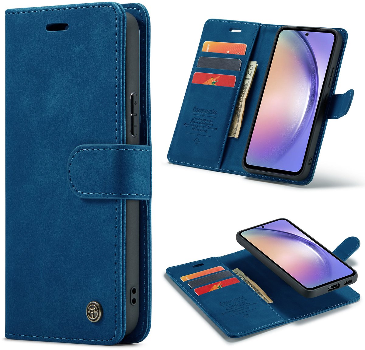 Casemania Hoesje Geschikt voor Samsung Galaxy S26 FE - Navy Blue - 2 in 1 Magnetisch Afneembare Book Case - Portemonnee Telefoonhoesje met Pasjeshouder