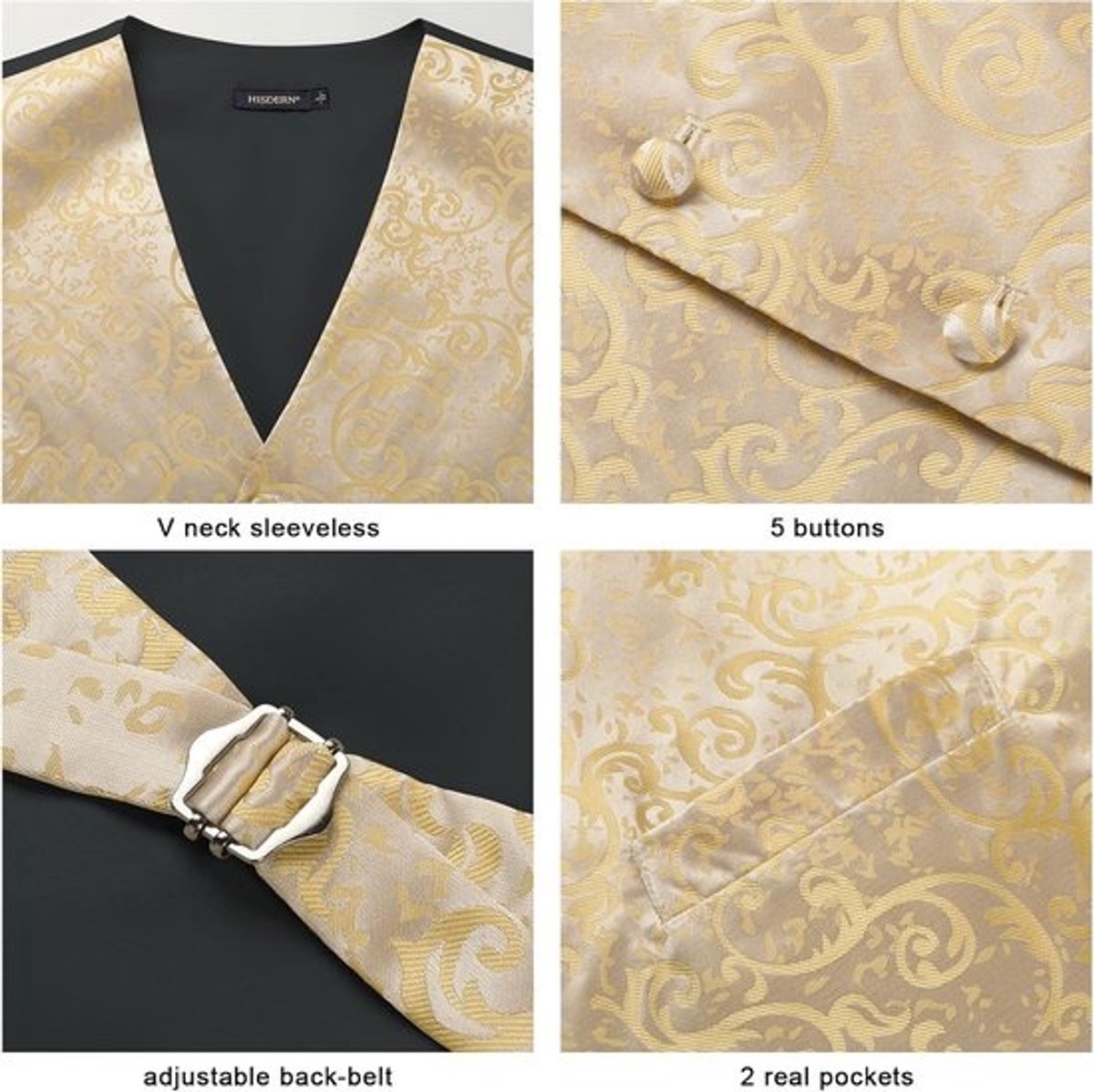 Klassiek heren jacquard vest met stropdas en pocket vierkant pak set