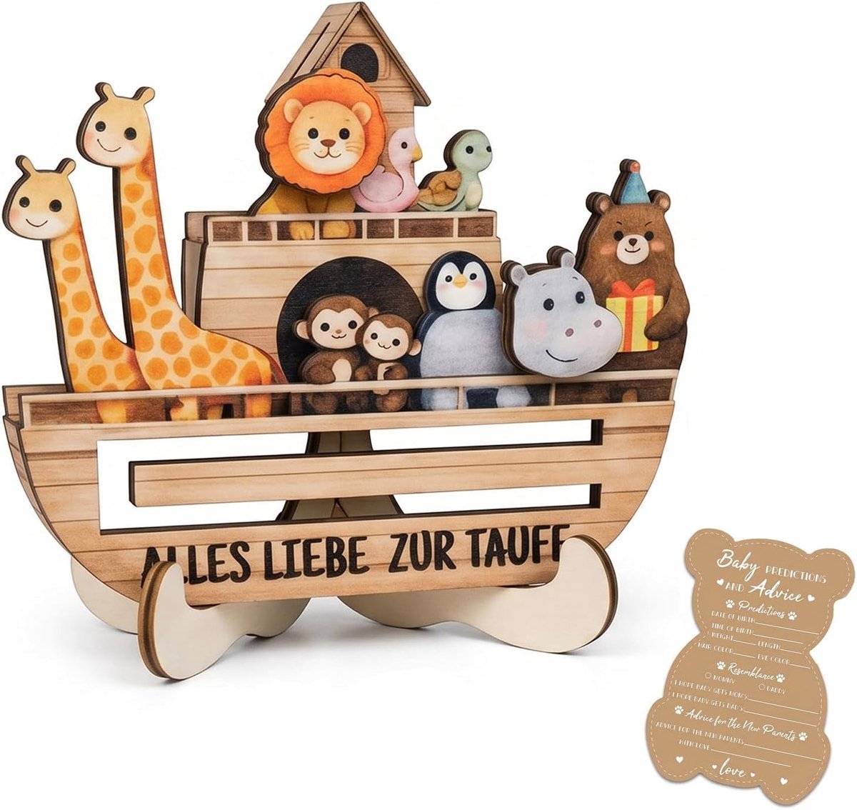 Doopcadeaus voor jongens en meisjes, alle mijn liefde voor doop, houten boot met sokkel, cadeaus voor baby's, doop, geldgeschenk