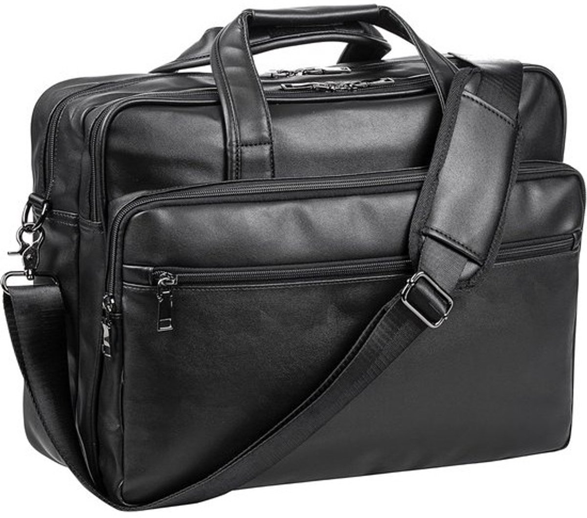 Leren Laptoptas - Schoudertas Aktetas - Zakelijk Vervoer - Ruim Interieur - Past 17.3 inch - Zwart