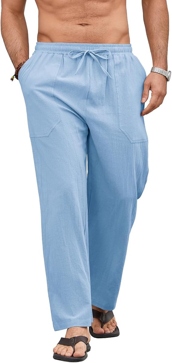 herenbroek, casual losse pasvorm, broek met trekkoord, zomer, lichtgewicht, ademend, katoenmix, strandloungebroek met zakken