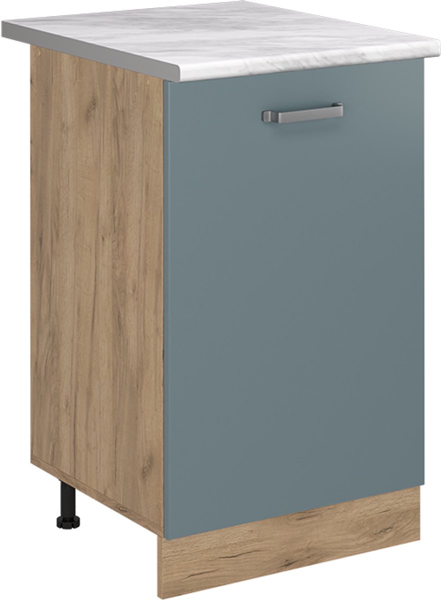 Vicco Keukenonderkast R-Line, Blauw-grijs/Goudkleurig Eiken, 50 cm marmer werkblad