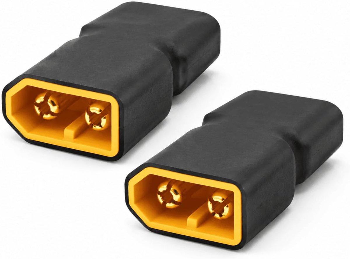 adapter mannelijk naar mannelijk, 60 A hoogstroomstekker voor accu, 2-pins aansluiting voor RC drones, modelbouw, auto, vliegtuig en elektronica, 2 stuks