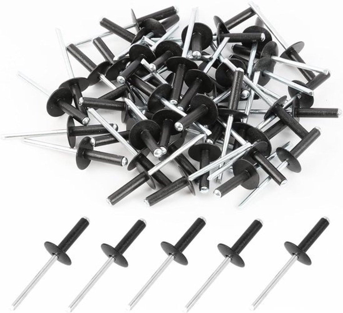 Aluminium Blindklinknagels - Klinknagel Set - Stevig Bevestigen - Grote Flens - 4x20 mm 50 Stuks - Antraciet