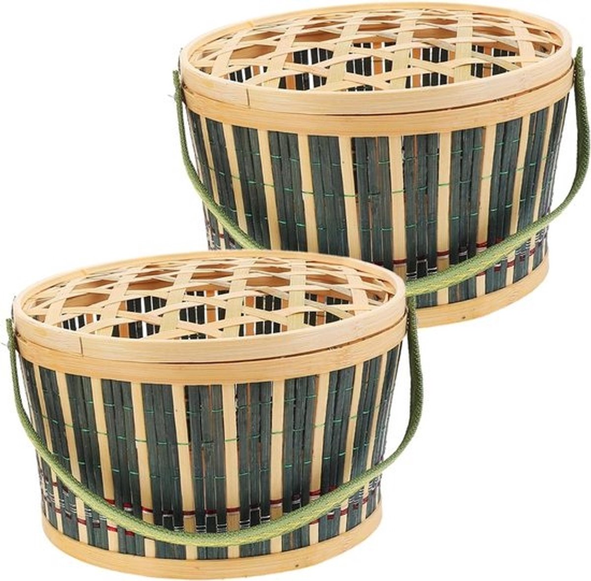 Gevlochten Manden - Opbergbakken Rieten - Huishoudelijke Opslag - Handgemaakt Bamboe - 20x20x11 cm - Groen