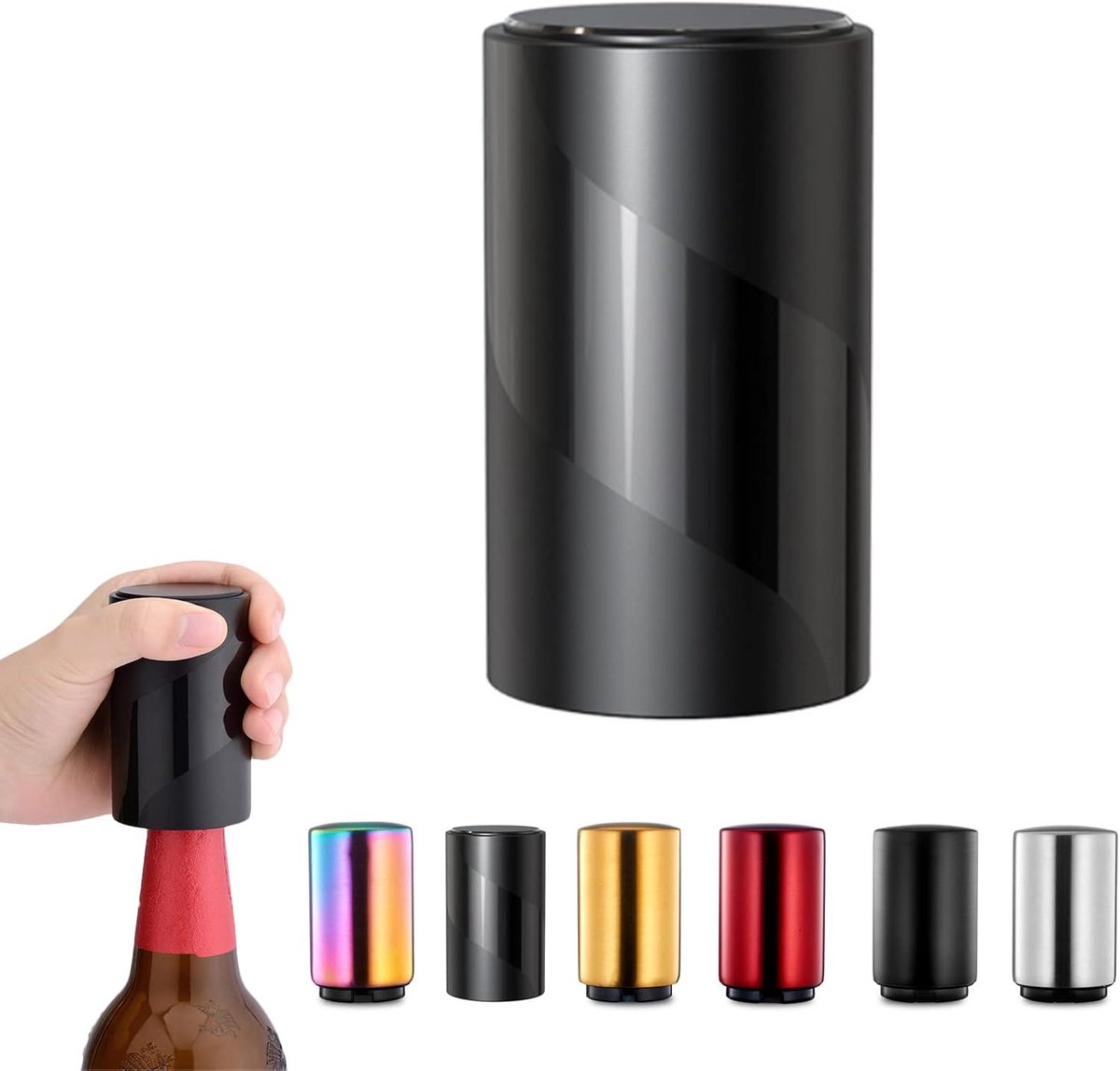 Dailygoods- Bierflesopener Magnetisch - Push Down Flesopener - Keukengadget voor Mannen - Biergeschenk - Roestvrij Staal - Compact 8,6 cm x 5,2 cm