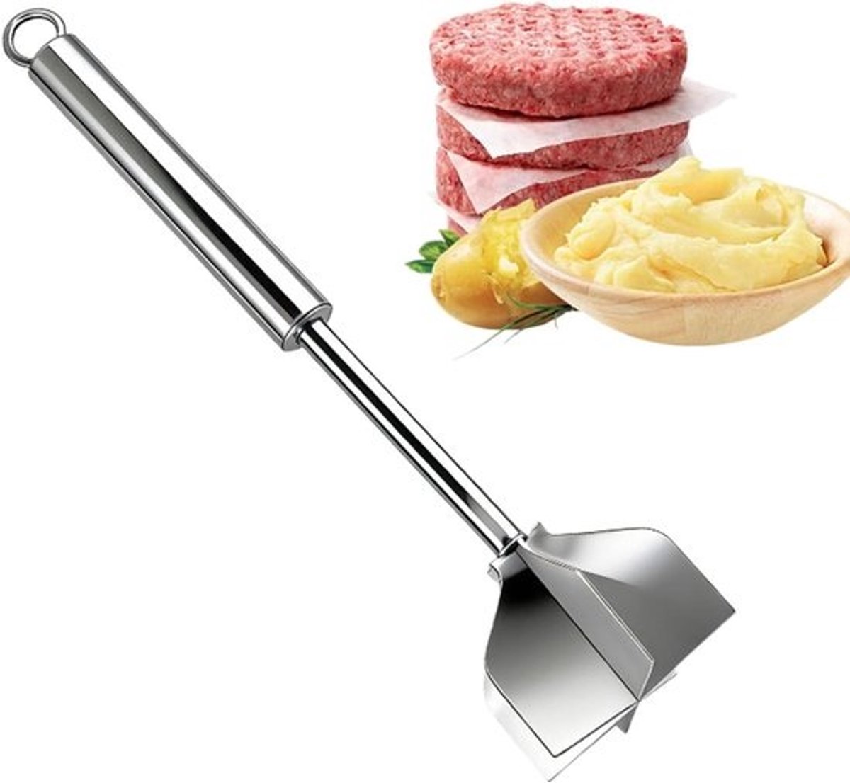 Gehaktmolen Hamburgerpers - Burger Maker Vleesmolen - Hamburgers Maken - Roestvrij Staal - 26 cm - Zilver