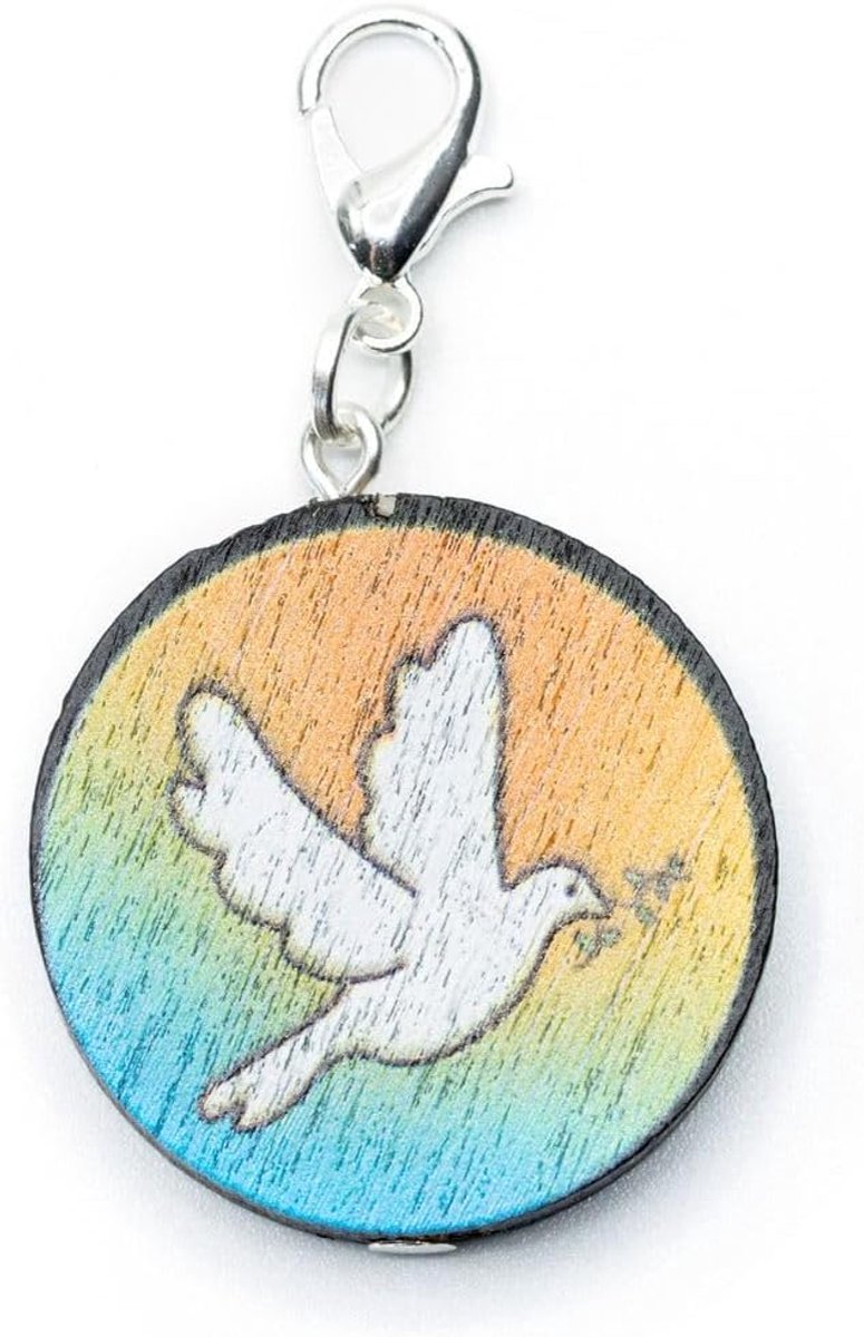 Rudeduif bedelhanger Peace teken regenboog rond hout - handgemaakte modesieraden I kettinghanger verzilverd - bedelhanger bedelarmband - hanger voor armband, 25 mm, Hout
