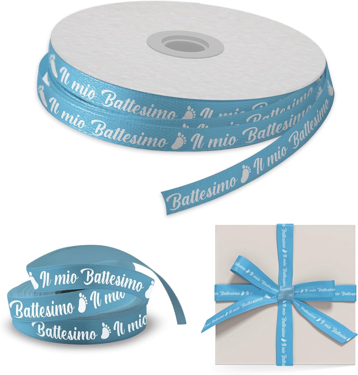 lint voor gastgeschenken, doop, jongens, 45 m x 1 cm, lichtblauw met opschrift Mijn doop, band voor gastgeschenken voor de doop van een kind, decoratie voor doop of doop