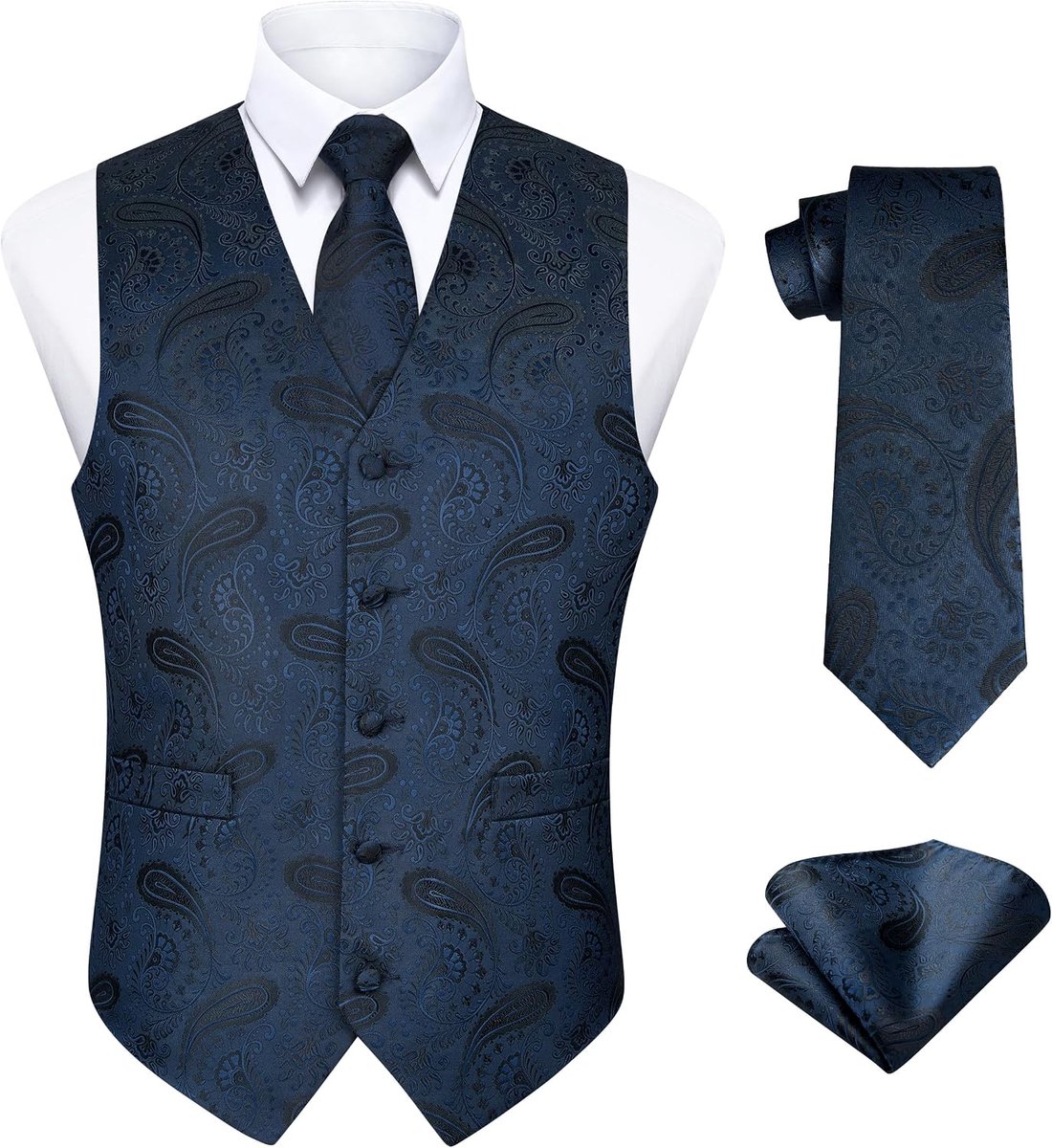 Heren vesten Paisley vest stropdas pochet set voor bruiloft party business XS-6XL