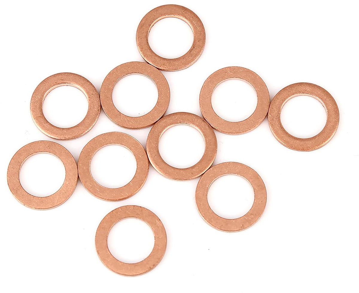 ABSOPRO Koperen sluitringen, 10 x 15 x 1,5 mm, plat, afstandsring voor auto (10 stuks)