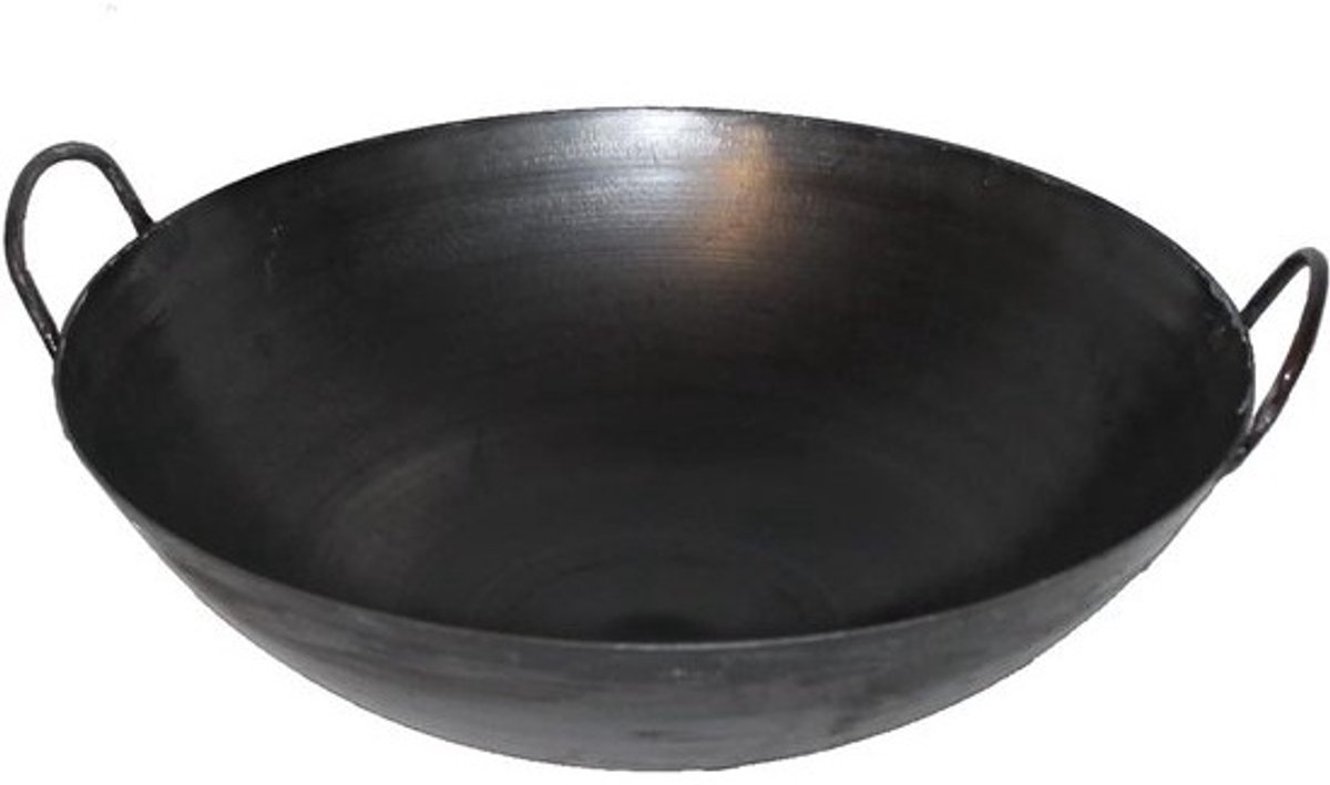 Wok Pan - Roerbakpan Keuken - Gastronomie Koken - Robuust Werkapparaat - 40 cm Diameter - Zwart