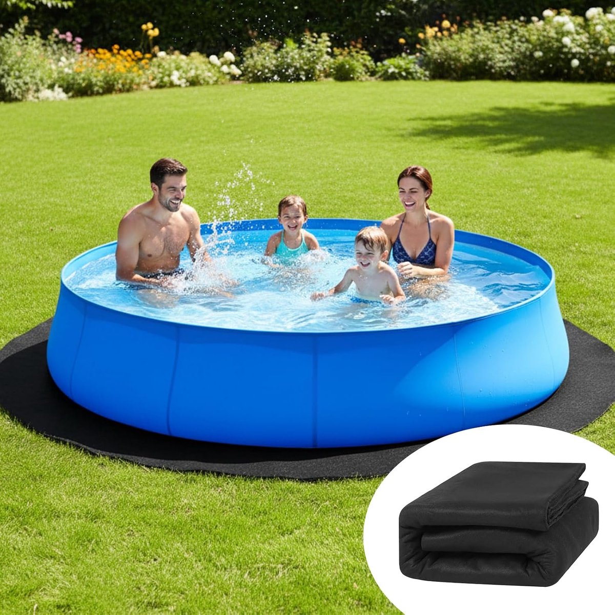 Zwembadzeil, rond, PE-zwembadonderlegger voor stalen wandzwembaden, grondbeschermingszeil als onderlegmat voor outdoor whirlpools, duurzame grondfolie tegen doorboren (370 cm)