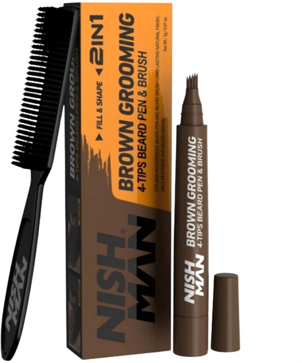 Nishman 2-in-1 Grooming Beard Pen 2g & Brush - Brown
