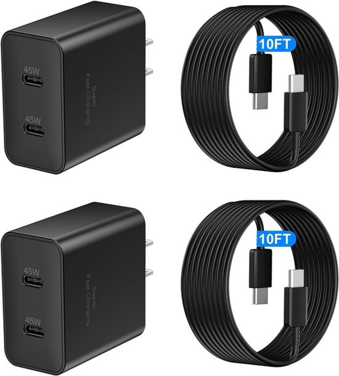 Supersnelle 45 W USB-C Oplader met 3 m Type-C Kabel - Geschikt voor Android Telefoons