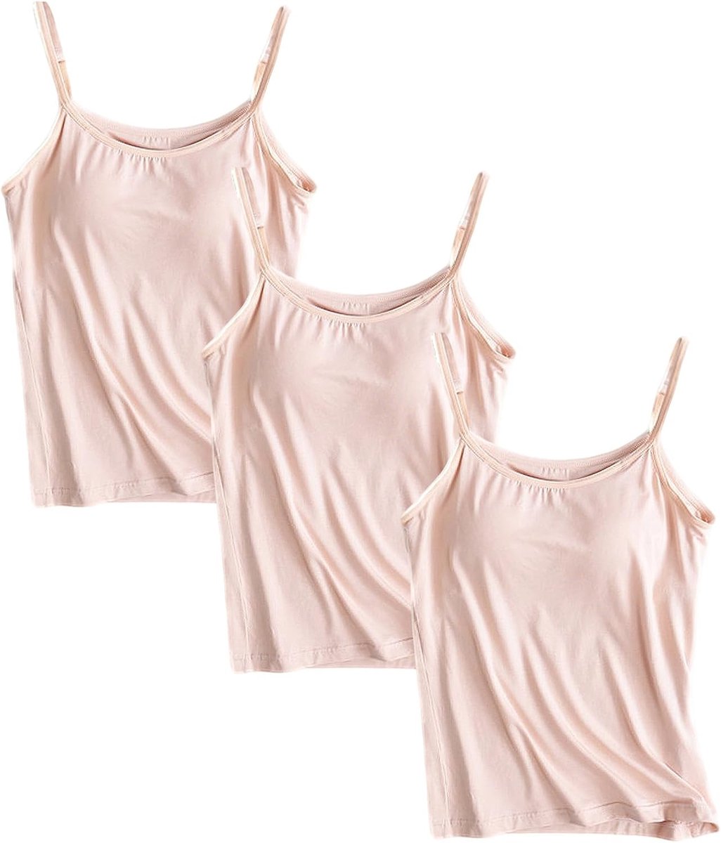 3 Stuks Basic Camisole Verstelbare Bandjes Vest Tanktops met Ingebouwde Beugelbeha Stretch Onderhemden (S-4XL)