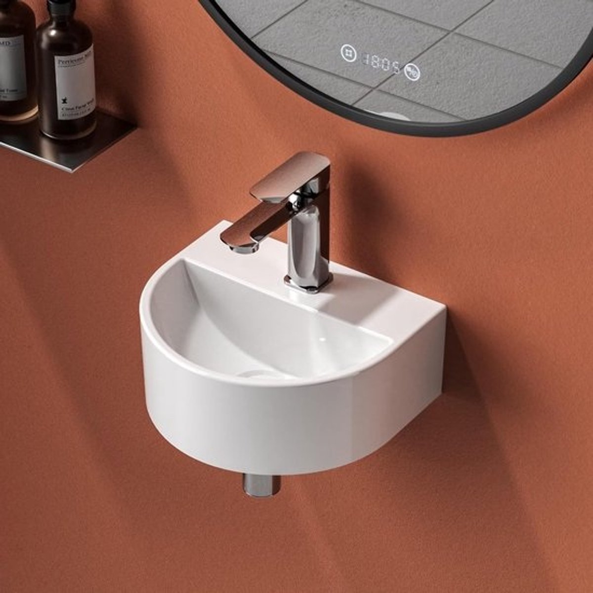 Kleine Keramische Wastafel Rond Model voor Toilet of Badkamer - Wandmontage