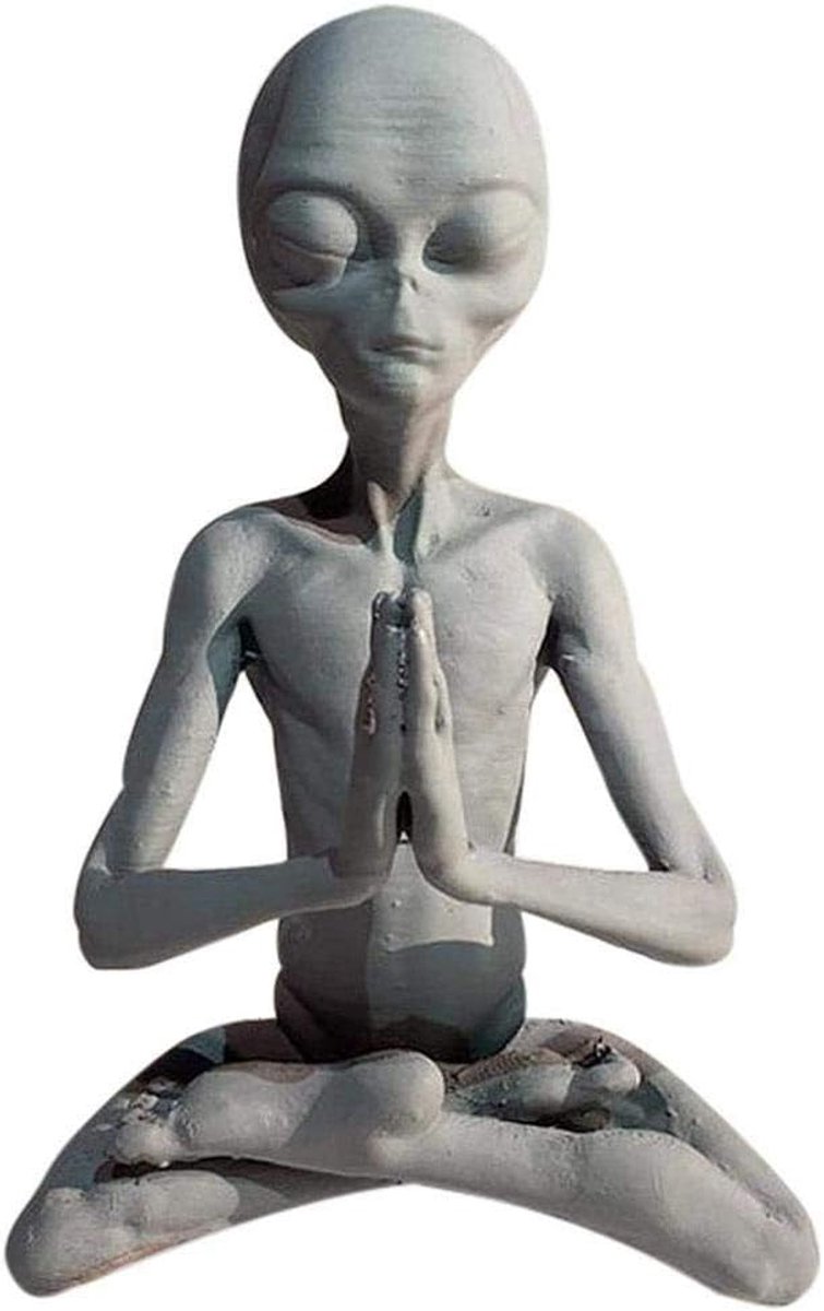 Alien Mediteren Standbeeld Sculptuur Unieke Retro Kleur Hars Indoor Outdoor Home Office Tuin Gazon Decor Ultraviolet Ray Resistent (Meditatie vreemdeling)