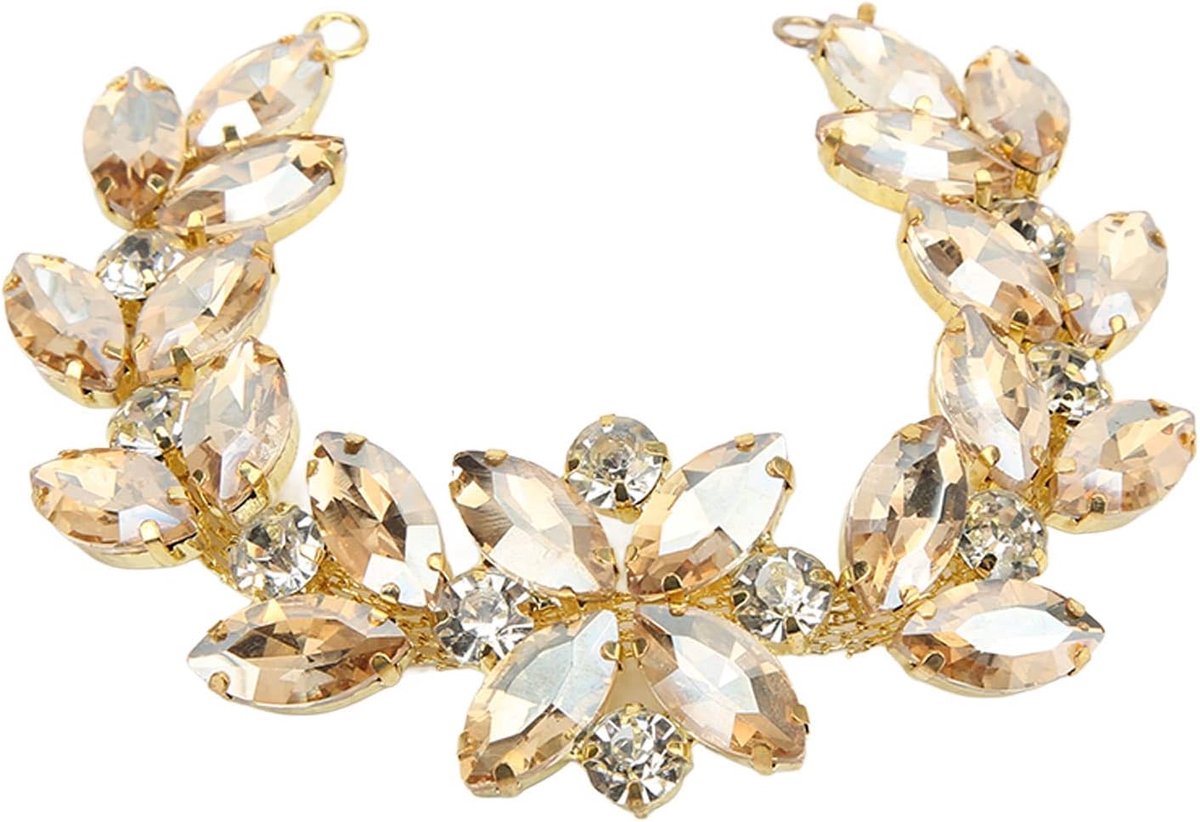 bloem ketting, 20,5 x 3,4 cm elegante kristal strass ketting trim bloem stoffen voor DIY naaien ambachtelijke bruids boeket versieringen(Goud)