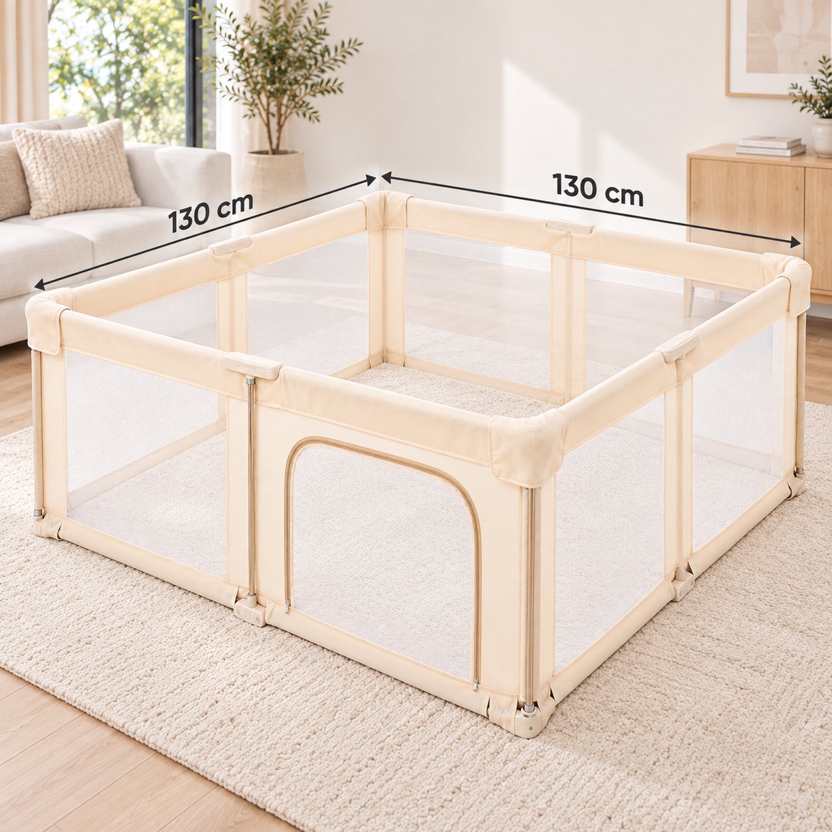 Lucellia® Grondbox Baby 130x130 cm – Inklapbare Speelbox met Speelmat, 50 Speelballen & Optrekringen – Kinderbox, Kruipbox, Playpen & Baby Box – Beige – foto 8