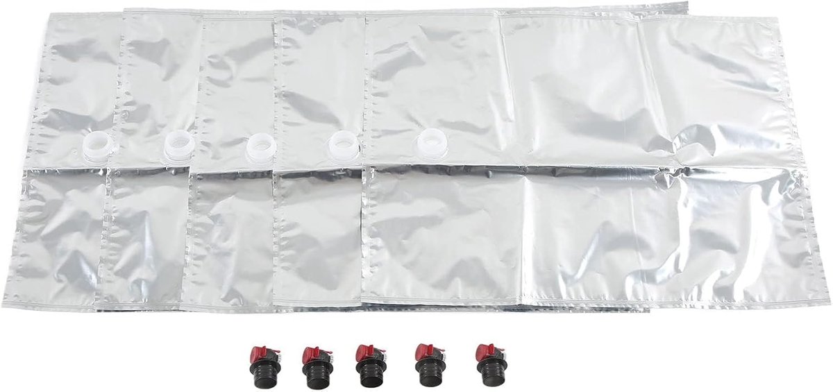 5 Stuks BIB Bag in Box Tassen voor Homebrew Wijn- en Sapopslag - 20L Gealuminiseerde Dozen met Vlinderklep voor Wijn, Sappen, Water - Herbruikbare Verpakking voor DIY Beverages