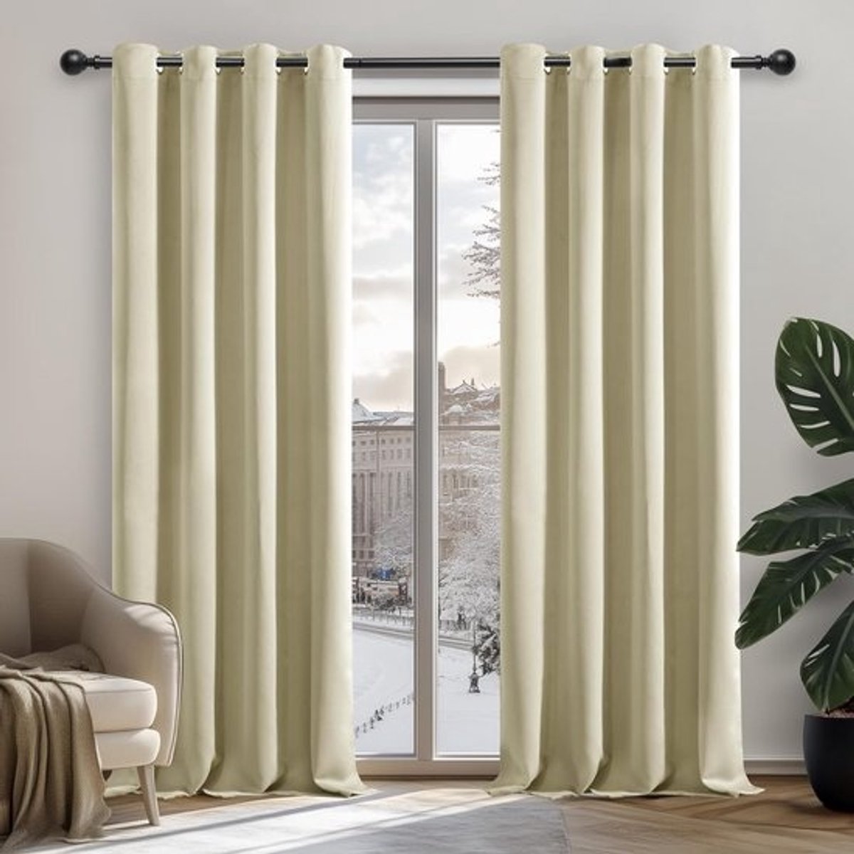 Verduisterende Gordijnen 2 stuks Donker Beige 140x180cm Ringsluiting