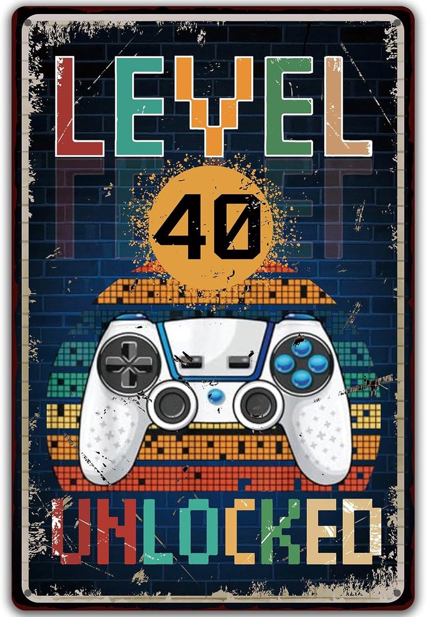 metalen bord 40e verjaardag man vrouw, SCHILD niveau 40 UNLOCKED, geschenken voor de 40e verjaardag man grappig verjaardagsbord 40, Gamer verjaardagskaart 40 vintage metalen bord 20 x 30 cm