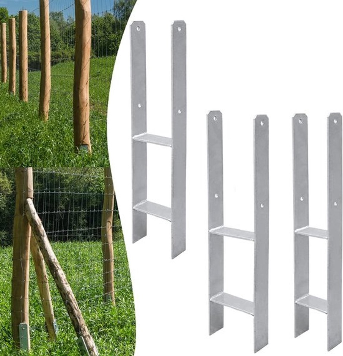 H-paalanker 6 stuks - Paaldrager grondanker - Houtconstructies bouwen - Corrosiebestendig verzinkt staal - 600 mm lengte - Zilver