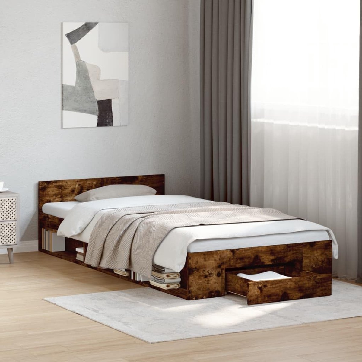 hout met lade modern tintje opbergfunctie gerookt eiken 75x190 cm