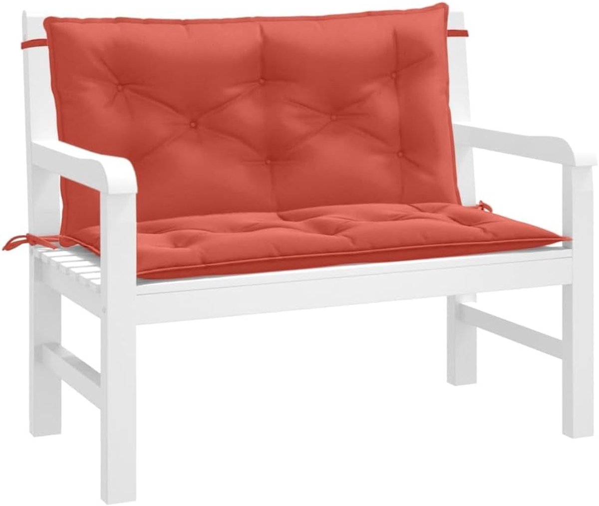 2 stuks, melange rood, 100 x 50 x 7 cm, zitkussen van polyester met holle vezelvulling voor tuinbank en terrasmeubilair