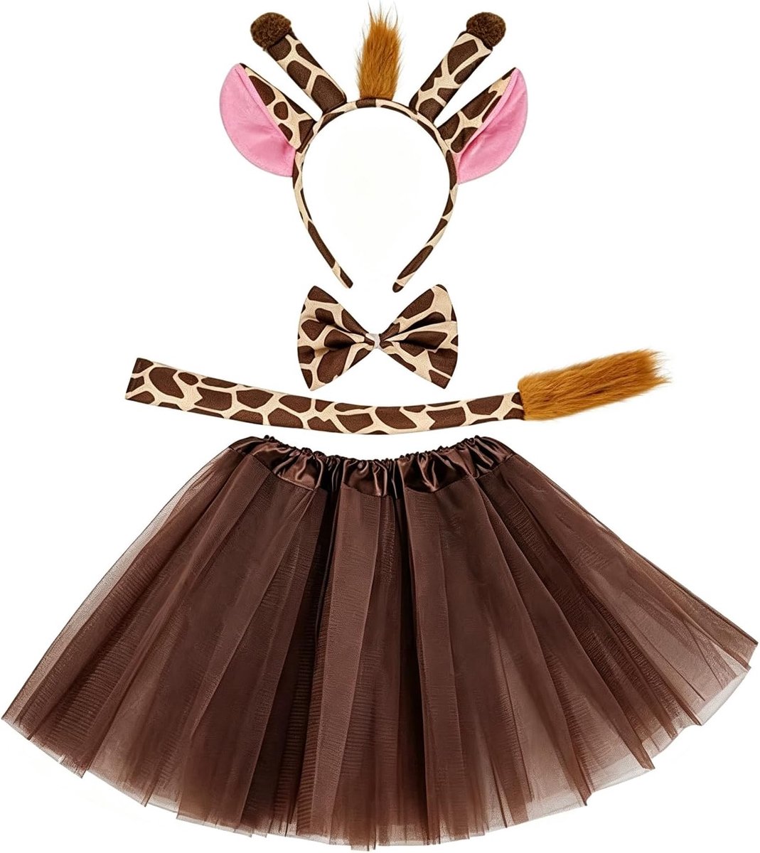 dierenkostuum, giraffenaccessoires, haarband, vlinderdas, tutu, accessoires voor giraffe, cosplay voor carnaval, Halloween, 4-delig