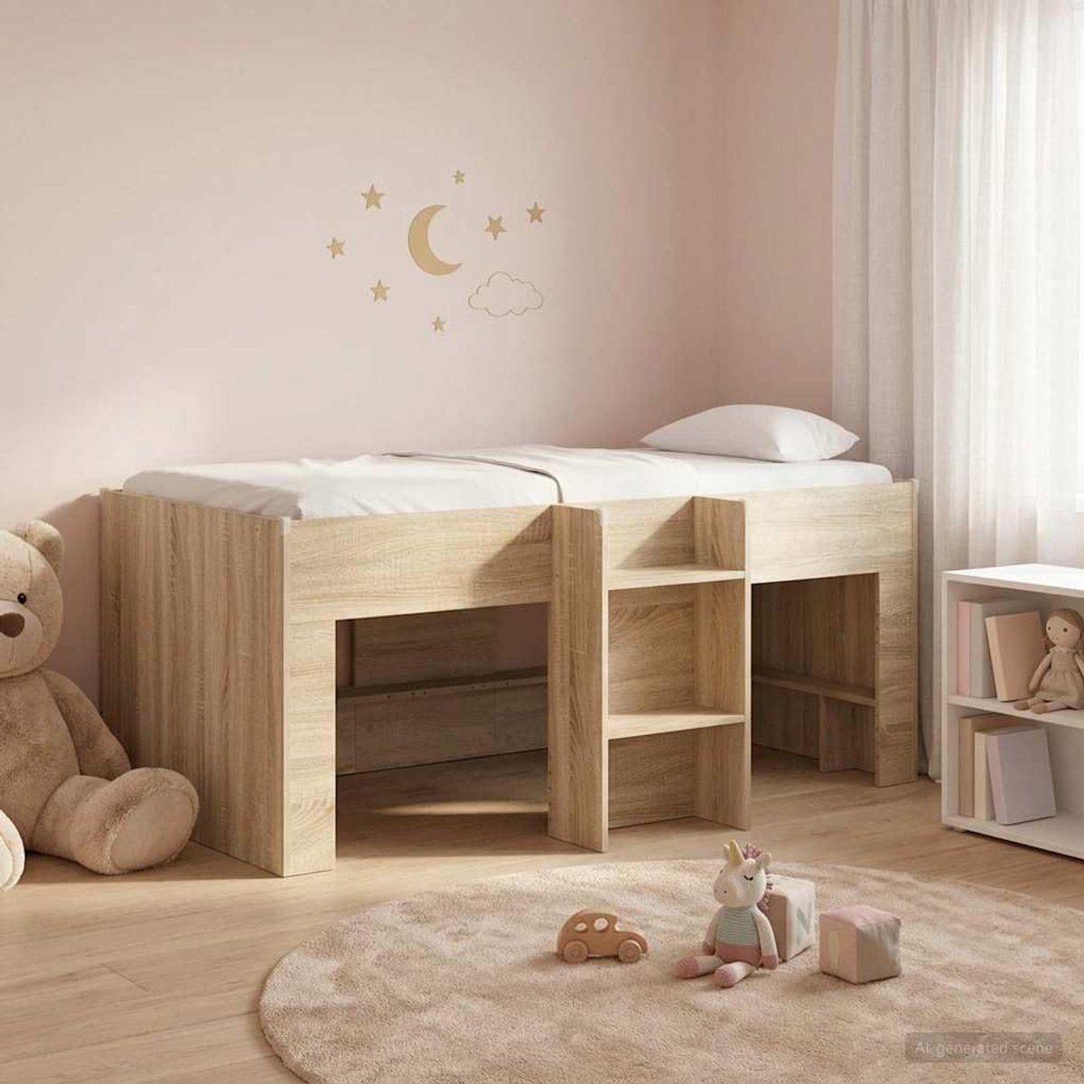 houten loftbed met geïntegreerde ladder Sonoma 80 x 160 cm