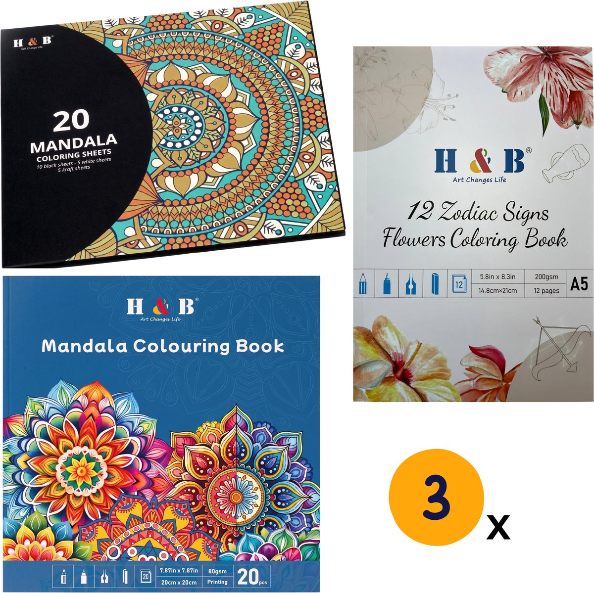 Creatieve Set voor Volwassenen Bundel - 2 Kleurboeken & 20 Mandala Kaarten - 52 Kleurprojecten - Zodiac, Mandala's & Dieren