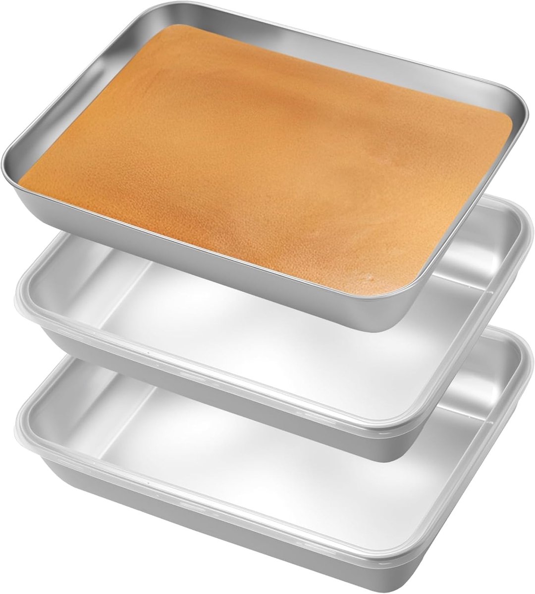 3 stuks ovenschaal van roestvrij staal, ovenschaal van roestvrij staal, broodplaten, rechthoekige schaal van roestvrij staal, bakplaat voor het paneren van plakjes vlees en vis (25,5 x 20 x 5,5 cm)